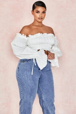 White Ruched Off Shoulder Top -Traumhafte Kleider tulayara 16