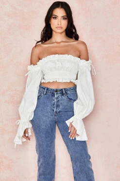 White Ruched Off Shoulder Top -Traumhafte Kleider tulayara 4