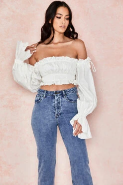 White Ruched Off Shoulder Top -Traumhafte Kleider tulayara 6