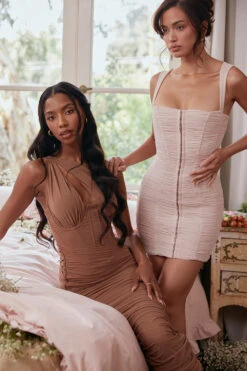 Mocha Asymmetric Cutout Midi Dress -Traumhafte Kleider valentina b33