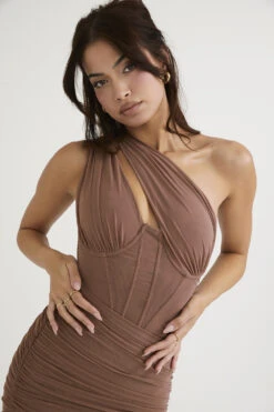 Mocha Asymmetric Cutout Midi Dress -Traumhafte Kleider valentina b7