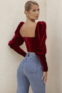 Wine Velvet Long Sleeved Corset -Traumhafte Kleider valerie 6