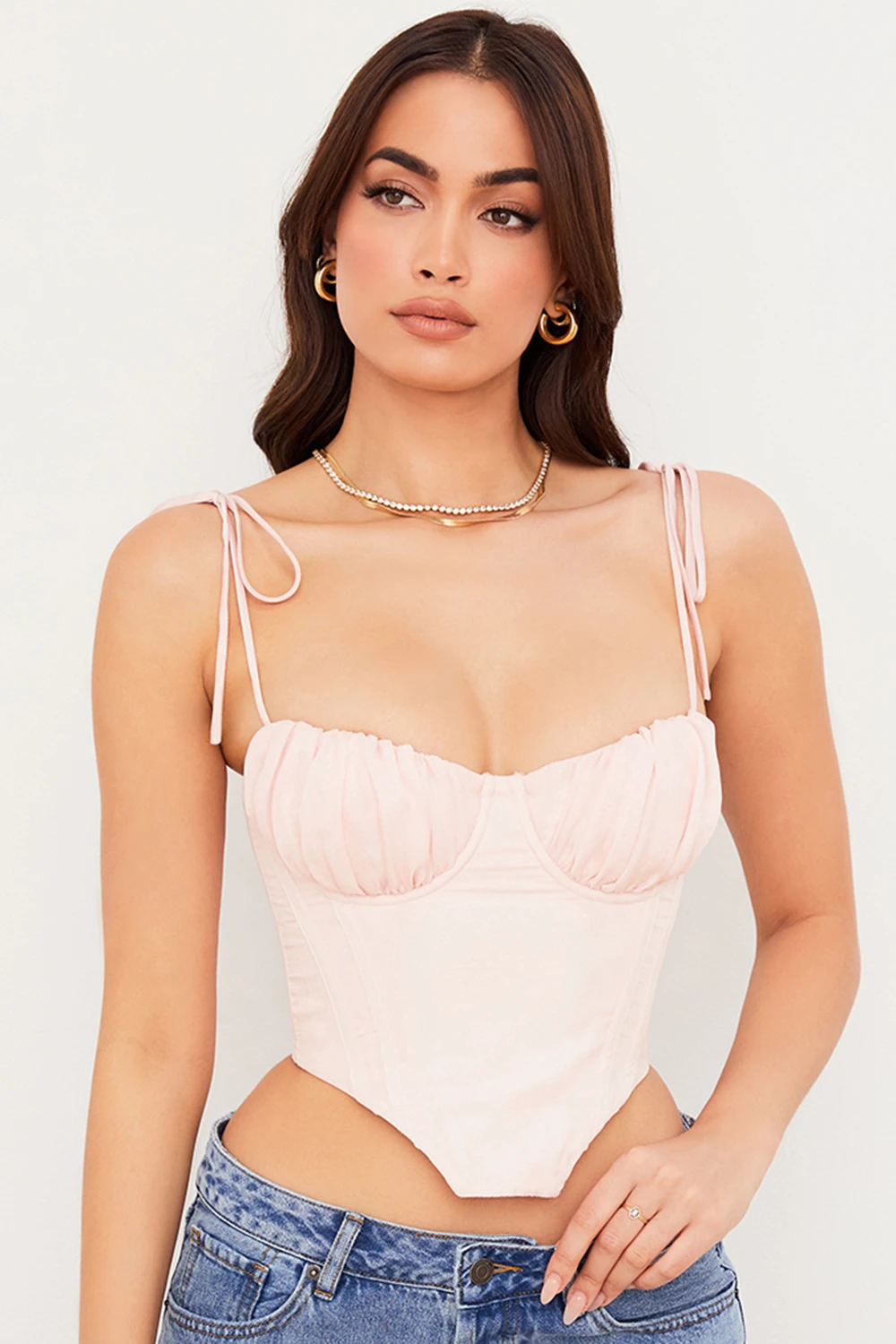 Baby Pink Chiffon Gathered Bust Cropped Corset 6 Baby Pink Chiffon Gathered Bust Cropped Corset – Bild 4