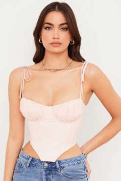 Baby Pink Chiffon Gathered Bust Cropped Corset 16 Baby Pink Chiffon Gathered Bust Cropped Corset -Traumhafte Kleider willow 9a