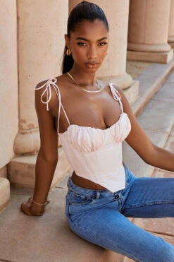 Baby Pink Chiffon Gathered Bust Cropped Corset 21 Baby Pink Chiffon Gathered Bust Cropped Corset -Traumhafte Kleider willow p12